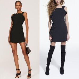 The Kooples Black Ruffled Mini Dress Pleated Collar Parisian Style LBD Size M/2